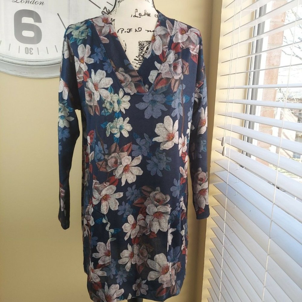 Fresh FX Top Tunic Womens Size Large Floral multicolor Front Pockets